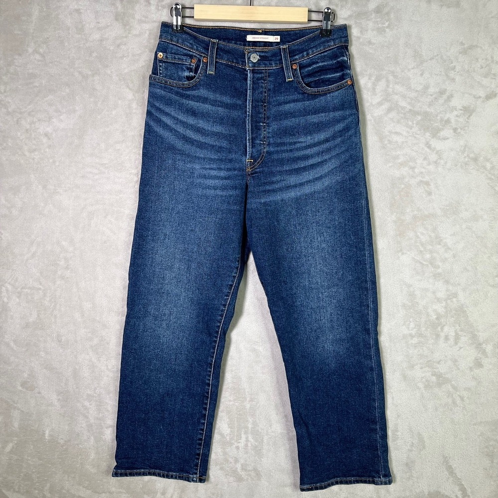 Levis Ribcage Straight Jeans 29 Womens Blue High Rise Button Fly